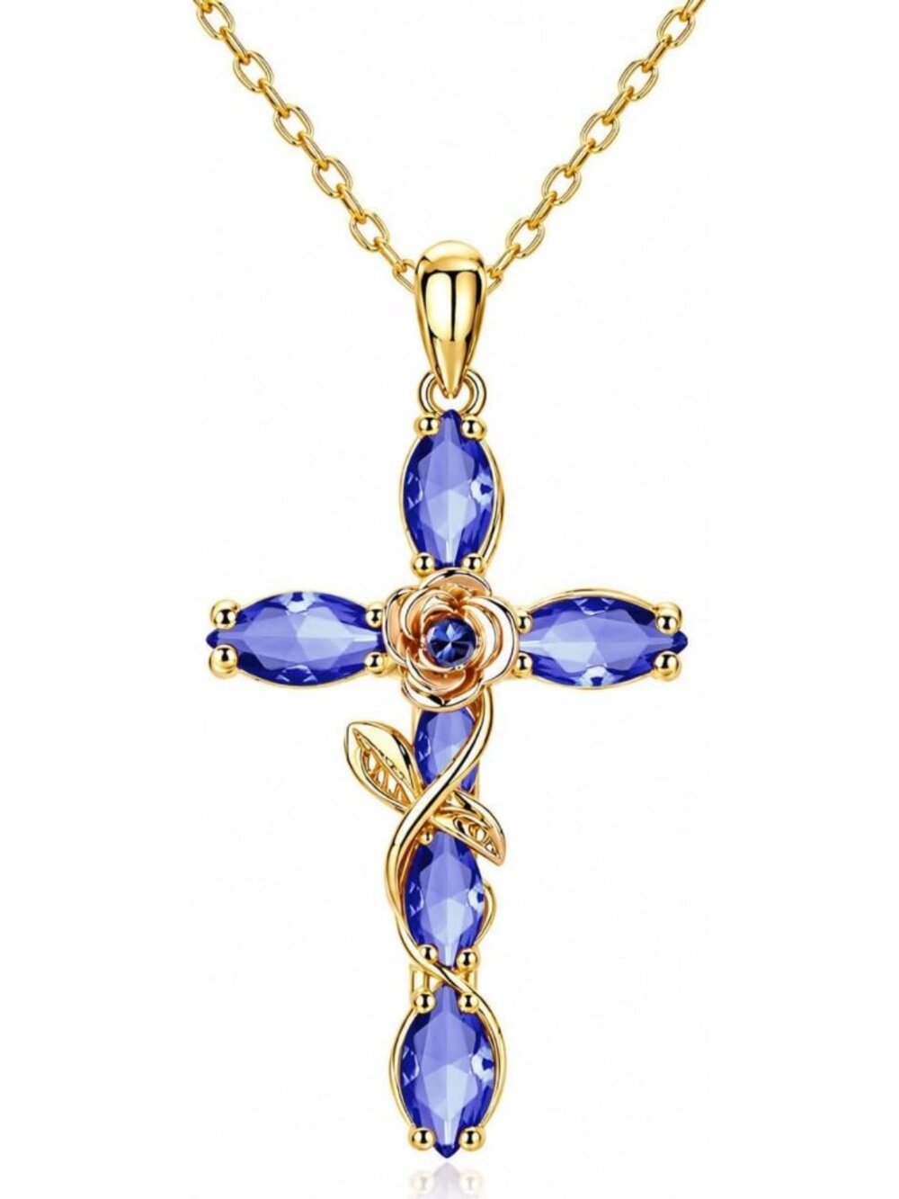 Dainty Gold Cross Necklace for Women with Birthstone Pendant - Elegant Jewelry